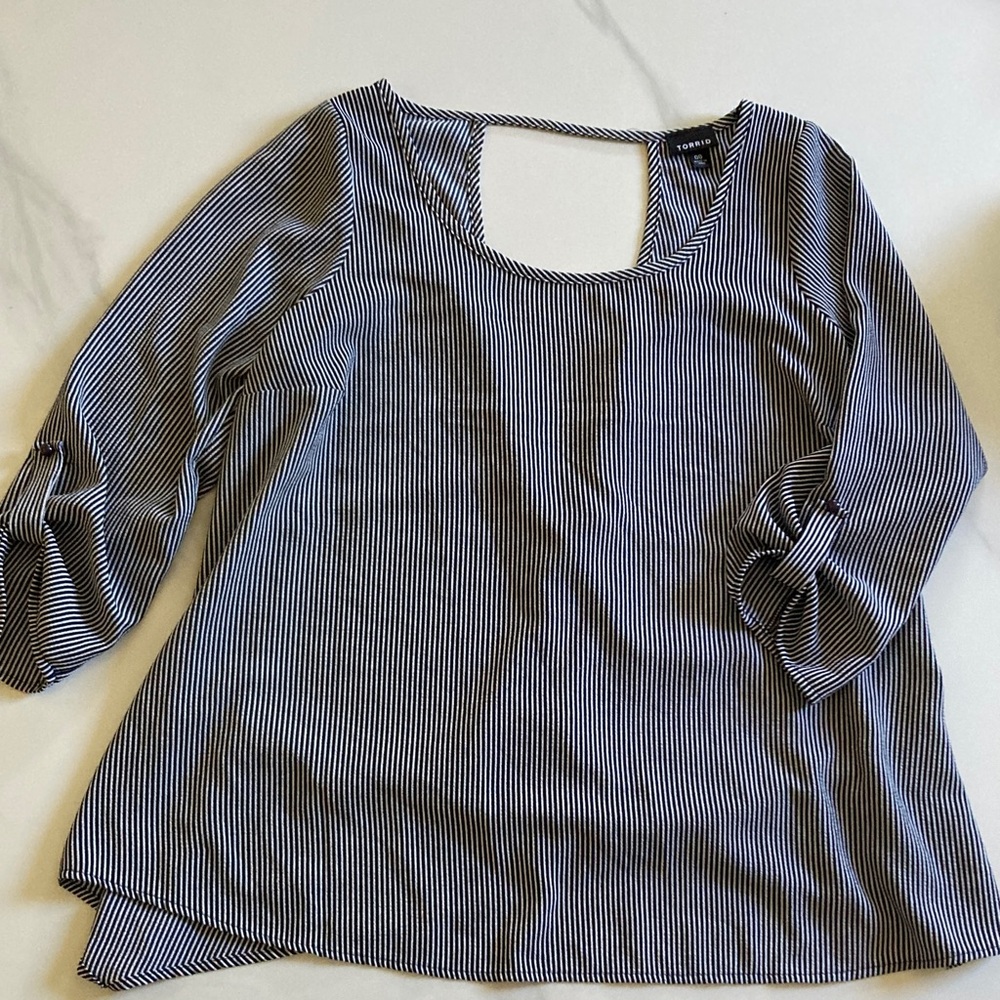 Torrid Navy and White Striped Blouse